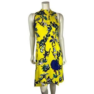 DVF Asymmetrical Floral Print Sleeveless Dress Size 2 Yellow Carmen Handkerchief
